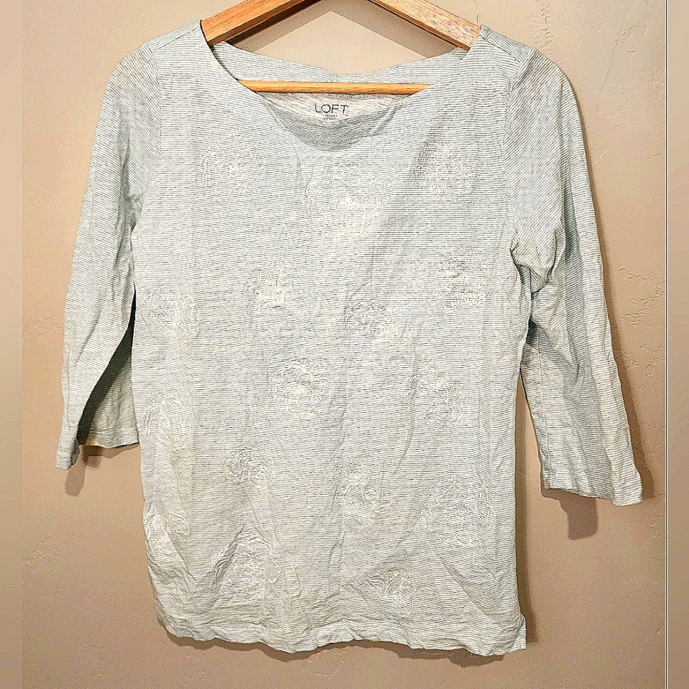 LOFT Light Blue Floral Blouse 3/4 Sleeve